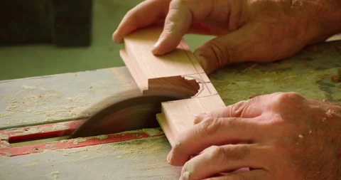 Cutoff Saw, wood processing and adjusting 스톡 동영상 141469735