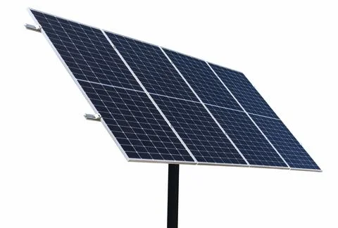 Cutout big solar panel on installing on square metal pole Stock Photos