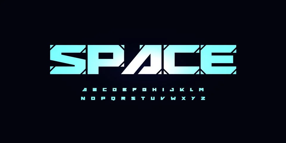 Cutout Geometric Font Space Logo Alphabet Bold Futuristic Letter Set Wide Stock Illustration
