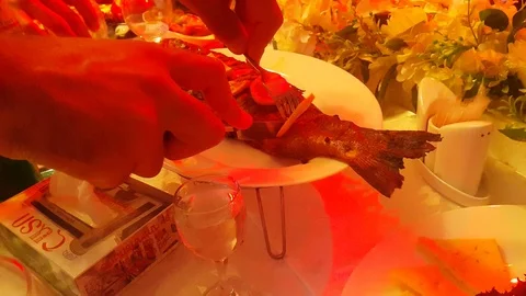 Cuts a fish Stock Footage 108731946