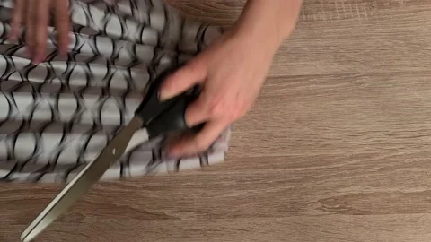 Cuts Material With Scissors Vidéo 157386481