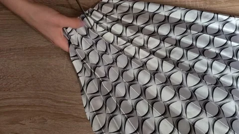 Cuts Material With Scissors Stock Footage 157386483