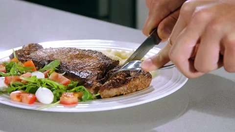 Cuts steak slow motion Stock Footage 236206708