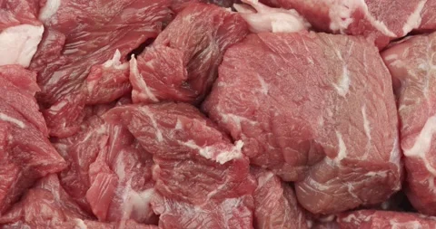 Cutted beef meat closeup rotating loopable Stock Footage 143310230
