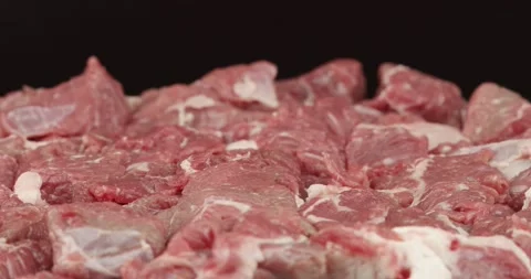 Cutted beef meat closeup rotating loopable Stock Footage 156046242