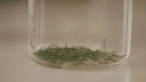 Cutted Green Ingredients Falling Down at the Ground of Container 스톡 동영상 111757459