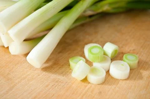 Cutted leeks closeup Stock Photos