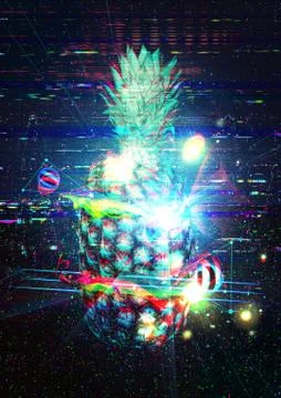 Cutted pineapple glitchy poster イラスト素材