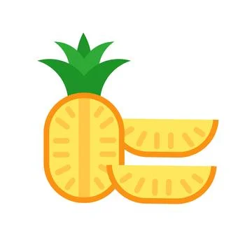 Cutted pineapple. Half of pineapple and two quarters. Vector isolated on whit Stock Illustration