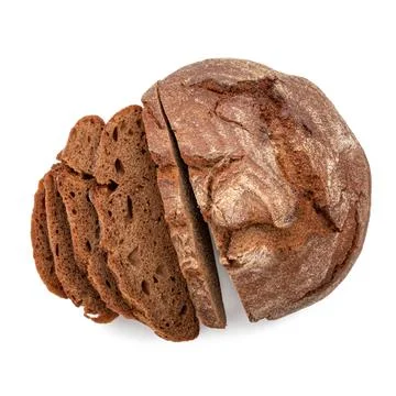Cutted rye round bread isolated on white background top view Fotos de archivo
