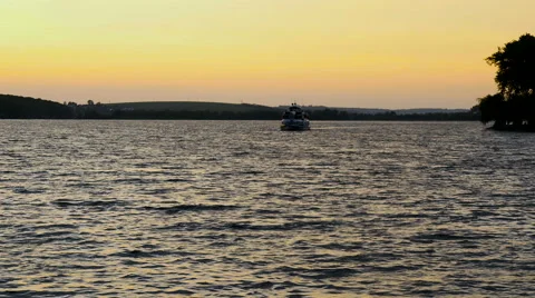 Cutter Boat with Sunset Stock Footage 63431391