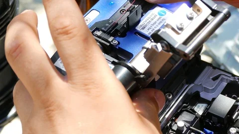 A cutter for optical fiber-optic 스톡 동영상 123586853