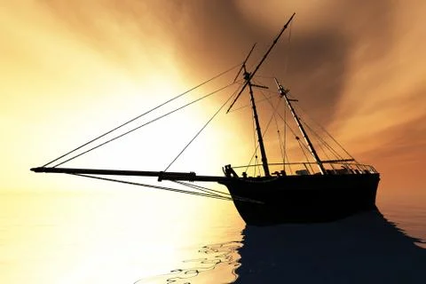 Cutter in the Sunset Stock Illustration