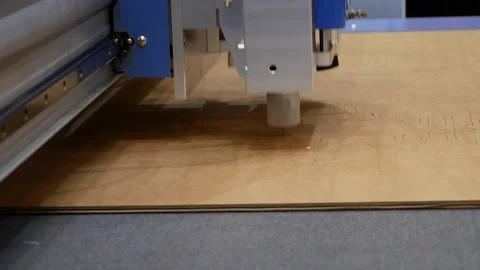 The cutting and milling machine cuts into a wooden board. Stock Footage 190405352