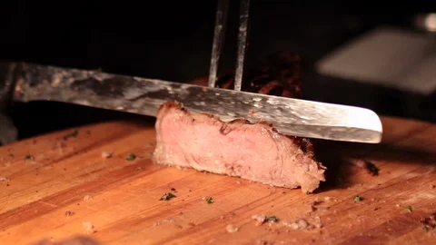 Cutting and serving steak close up multiple shots Stock Footage 91865047