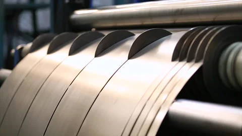 Cutting and Slicing Machine for Steel Sheet or Steel Coils in India. Stock Footage 247115087
