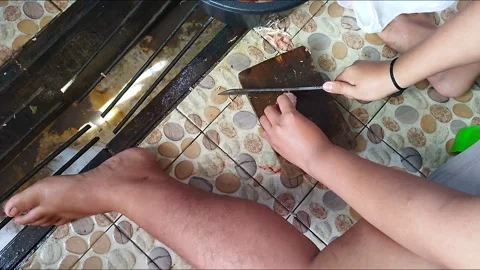 Cutting and slicing meat Stock Footage 219658323