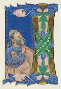 Cutting from an antiphonary: Prophet in an initial I. Artist, circle of: .. Foto stock