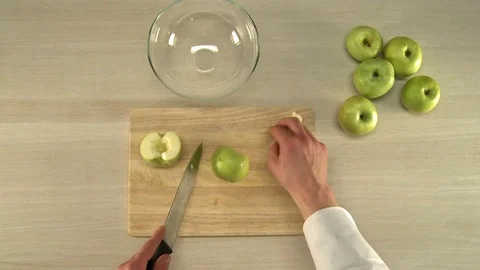 Cutting apples for baking Stock Footage 72010373