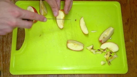 Cutting Apples Overhead Stock Footage 92858910
