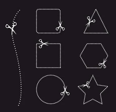 Cutting areas with scissors on black background, vector illustration Illustrazione stock