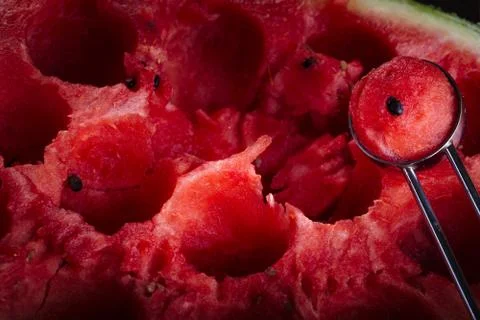 Cutting balls from watermelon. Stock-Fotos