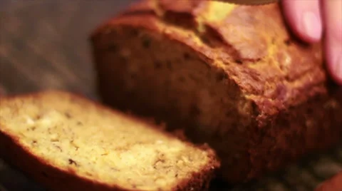 Cutting Banana Nut Bread  Stock Footage 35765525