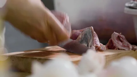Cutting beef Stock Footage 243496032