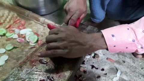 Cutting beet with sharp chef knife. Stock Footage 157552124