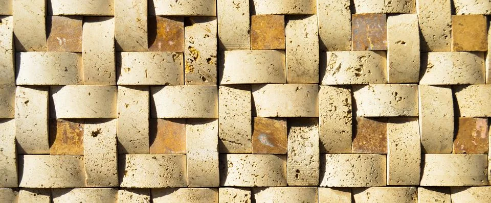 Cutting beige marble wall rectangular, seamless lined up Stock Photos