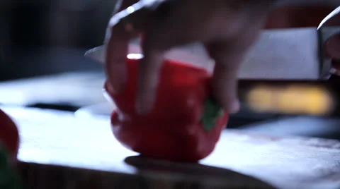 Cutting Bell Pepper Stock Footage 49698297