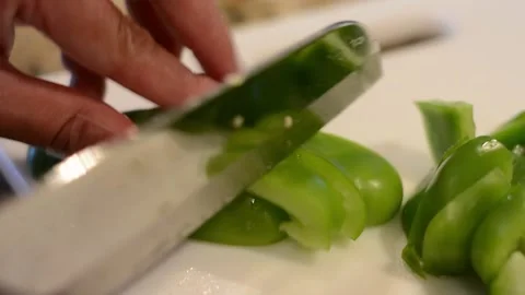 Cutting Bell Peppers Stock Footage 136059334