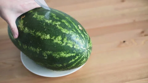 Cutting big ripe watermelon Stock Footage 68613653