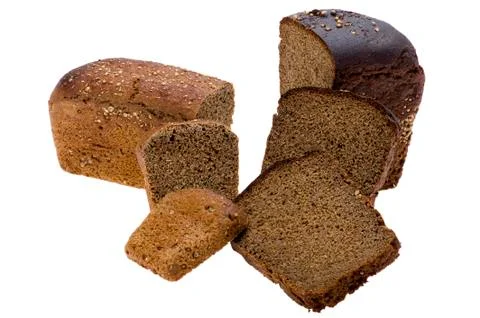 Cutting black bread on white Stock Photos