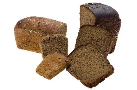 Cutting black bread on white Stock Photos
