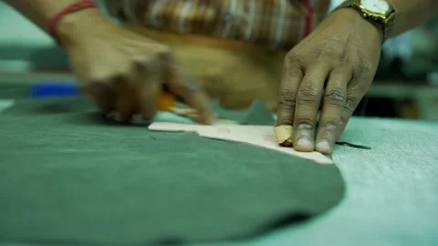 Cutting black raw leather manufacturing in factory Stock Footage 202459620