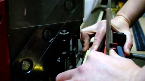 Cutting blades on the machine, baguette frames Stock Footage 62108027