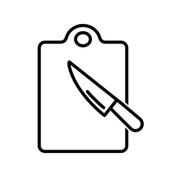 Cutting board with knife flat icon. Pictogram for web. Line stroke. Isolated  Stock Illustration