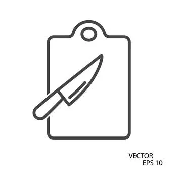 Cutting board with knife flat icon. Pictogram for web. Line stroke. Isolated  Stock Illustration