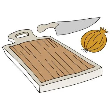 Cutting board knife onion Stock Illustration