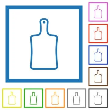 Cutting board outline flat framed icons 库存插图
