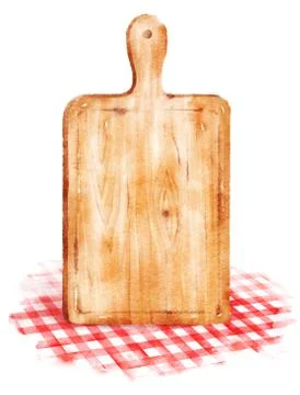Cutting board on red tablecloth Stock Illustration