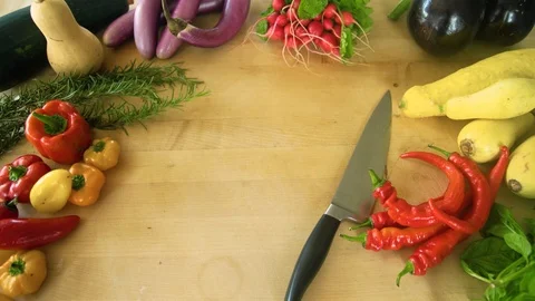 Cutting Board with Vegetables Stock Footage 94123961