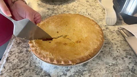 Cutting a Boysenberry Pie Video stock 253949773