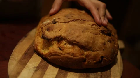 Cutting bread Stock Footage 33195152