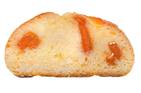Cutting Bun with jam on white Foto stock