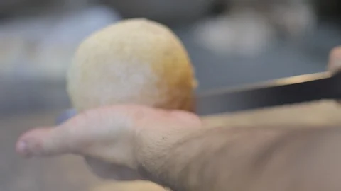 Cutting Burger Bread Stock Footage 129048933
