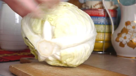 Cutting Cabbage Stock Footage 66063283