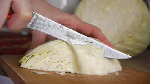 Cutting Cabbage With Knife Stock Footage 65288856