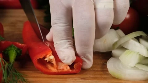 Cutting capia pepper Stock Footage 218966778